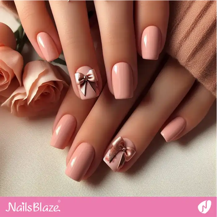 Peach Fuzz Nails with God Bow Design | Color of the Year 2024 - NB1922